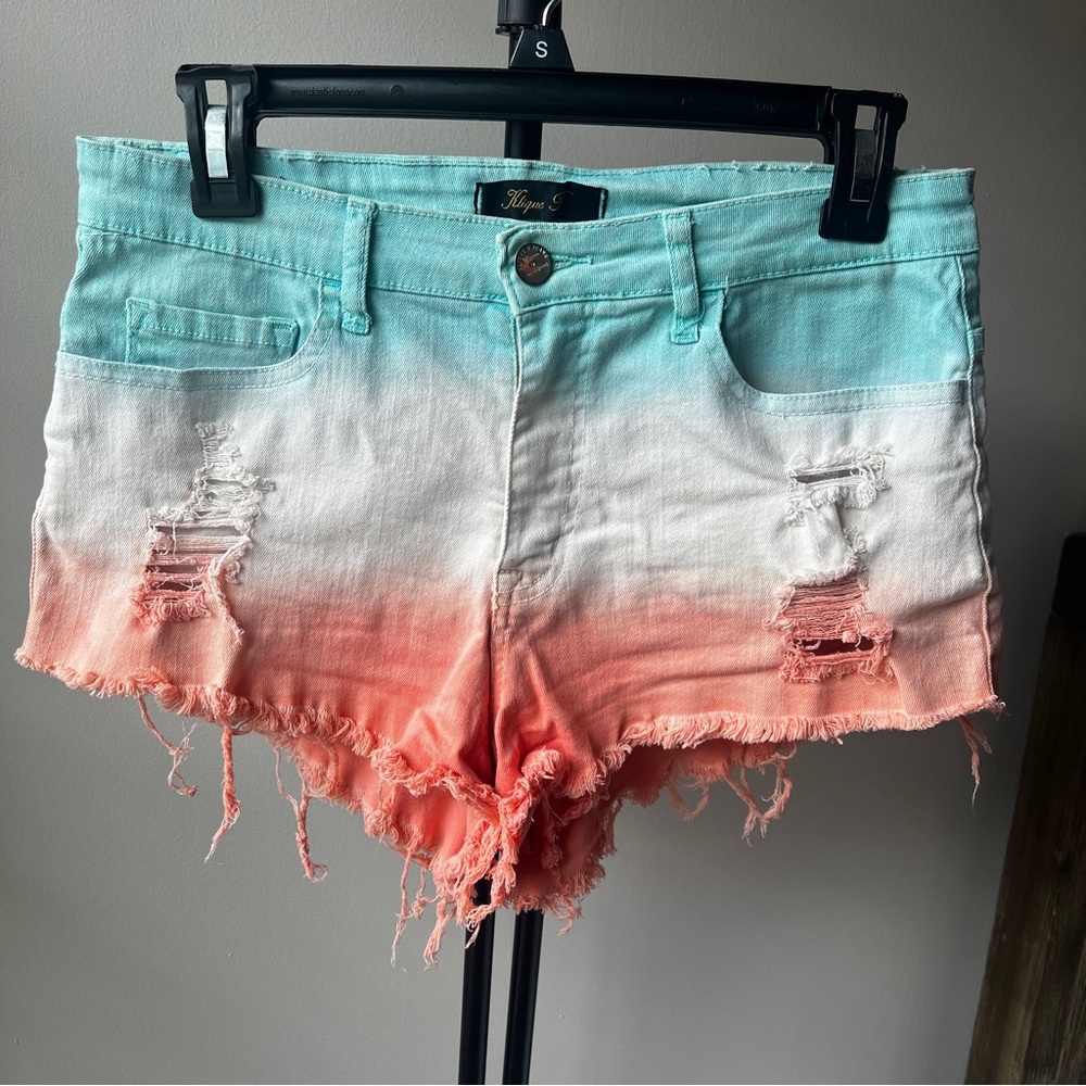 Sunset-inspired Aqua and Orange Ombre Jean Shorts